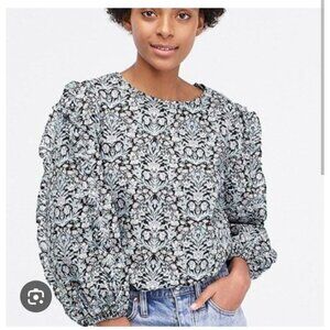 J. Crew Liberty Of London Top XXL Sambourne Ruffle Floral Puff Sleeve Blue Boho